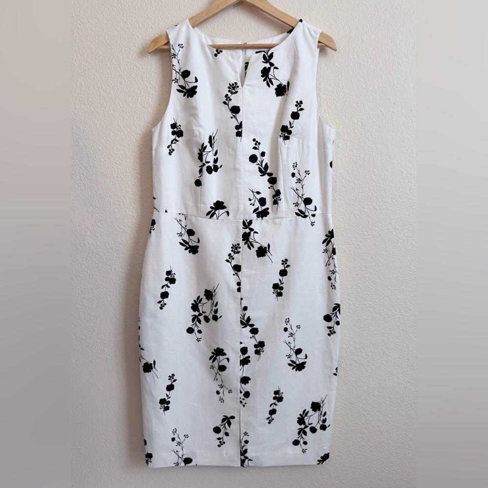 Ann Taylor White Black Floral Sheath Dress Size 12 Sleeveless Midi NWOT